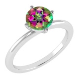 Certified 1.25 Ctw Mystic Topaz 14K White Gold Solitaire Ring Made In USA