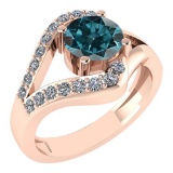 Certified 1.07 Ctw Treated Fancy Blue Diamond I1 And Diamond VS/SI1 Halo Ring 14k Rose Gold Made In