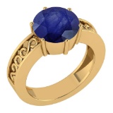 Certified 1.25 Ctw Blue Sapphire Solitaire Ring with Filigree Style 14K Yellow Gold Made In USA