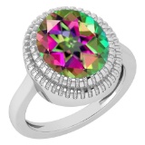 Certified 5.05 Ctw Mystic Topaz 14K White Gold Solitaire Ring Made In USA