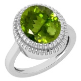 Certified 5.05 Ctw Peridot 14K White Gold Solitaire Ring Made In USA
