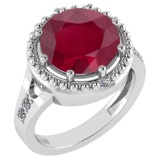 Certified 3.65 Ctw Ruby And Diamond VS/SI1 Halo Ring 14K White Gold Made In USA