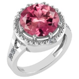 Certified 3.65 Ctw Pink Tourmaline And Diamond VS/SI1 Halo Ring 14K White Gold Made In USA