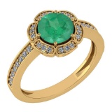 Certified 1.47 Ctw Emerald And Diamond VS/SI1 Engagement Halo Ring 14K Yellow Gold Made In USA