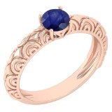 Certified 0.45 Ctw Blue Sapphire Solitaire Ring 14K Rose Gold Made In USA