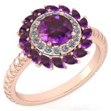 Certified 2.40 Ctw Amethyst And Diamond VS/SI1 Halo Ring 14k Rose Gold Made In USA