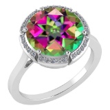 Certified 2.42 Ctw Mystic Topaz And Diamond VS/SI1 Halo Ring 14K White Gold Made In USA