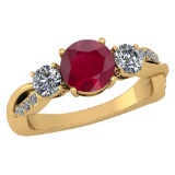Certified 1.86 Ctw Ruby And Diamond VS/SI2 3 Stone Ring 14k Yellow Gold Made In USA