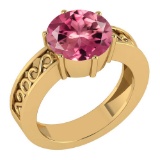 Certified 1.25 Ctw Pink Tourmaline Solitaire Ring with Filigree Style 14K Yellow Gold Made In USA