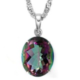 0.8 CTW MYSTICS GEMSTONE 10K SOLID WHITE GOLD OVAL SHAPE PENDANT