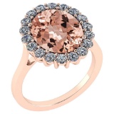 Certified 5.77 Ctw Morganite And Diamond VS/SI1 Halo Ring 14K Rose Gold Made In USA