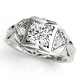 CERTIFIED 18KT WHITE GOLD 0.87 CTW G-H/VS-SI1 VINTAGE STYLE DIAMOND RING