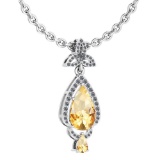 Certified 3.62 Ctw Citrine And Diamond VS/SI1 Necklace 14K White Gold Made In USA