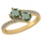 Certified 1.14 Ctw Green Amethyst And Diamond VS/SI1 2 Stone Ring 14K Yellow Gold Made In USA