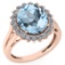 Certified 5.65 Ctw Blue Topaz And Diamond VS/SI1 Halo Ring 14K Rose Gold Made In USA