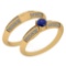 Certified 0.55 Ctw Blue Sapphire And Diamond VS/SI1 2 Pcs Ring 14k Yellow Gold Made In USA