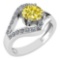 Certified 1.07 Ctw Treated Fancy Yellow Diamond SI1/SI2 And Diamond Halo Ring 14k White Gold Made In