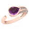 Certified 1.54 Ctw Amethyst And Diamond VS/SI1 Ring 14K Rose Gold Made In USA