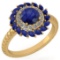 Certified 2.40 Ctw Blue Sapphire And Diamond VS/SI1 Halo Ring 14K Yellow Gold Made In USA