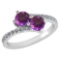 Certified 1.14 Ctw Amethyst And Diamond VS/SI1 2 Stone Ring 14k White Gold Made In USA