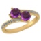 Certified 1.14 Ctw Amethyst And Diamond VS/SI1 2 Stone Ring 14K Yellow Gold Made In USA