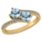Certified 1.14 Ctw Blue Topaz And White Diamond VS/SI1 2 Stone Ring 14K Yellow Gold Made In USA