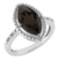 Certified 1.58 Ctw Smoky Quartz And Diamond VS/SI1 Ring 14K White Gold Made In USA