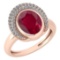 Certified 2.82 Ctw Ruby And Diamond VS/SI1 Halo Ring 14K Rose Gold Made In USA