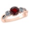 Certified 1.86 Ctw Garnet And Diamond VS/SI1 3 Stone Ring 14k Rose Gold Made In USA