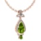 Certified 3.62 Ctw Peridot And Diamond VS/SI1 Necklace 14K Rose Gold Made In USA