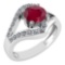 Certified 1.07 Ctw Ruby And Diamond VS/SI1 Halo Ring 14k White Gold Made In USA