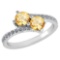 Certified 1.14 Ctw Citrine And Diamond VS/SI1 2 Stone Ring 14k White Gold Made In USA