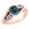 Certified 1.51 Ctw Treated Fancy Blue Diamond SI1/SI2 And White And Diamond Halo Ring 14k Rose Gold