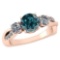 Certified 1.86 Ctw Treated Fancy Blue Diamond I1/I2 And White Diamond 3 Stone Ring 14k Rose Gold Mad