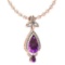 Certified 3.62 Ctw Amethyst And Diamond VS/SI1 Necklace 14K Rose Gold Made In USA