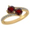 Certified 1.14 Ctw Garnet And Diamond VS/SI1 2 Stone Ring 14K Yellow Gold Made In USA