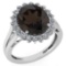 Certified 5.65 Ctw Smoky Quartz And Diamond VS/SI1 Halo Ring 14k White Gold Made In USA