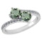 Certified 1.14 Ctw Green Amethyst And Diamond VS/SI1 2 Stone Ring 14k White Gold Made In USA