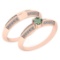 Certified 0.55 Ctw Green Amethyst And Diamond VS/SI1 2 Pcs Ring 14K Rose Gold Made In USA