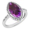 Certified 1.58 Ctw Amethyst And Diamond VS/SI1 Ring 14K White Gold Made In USA