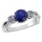 Certified 1.86 Ctw Blue Sapphire And Diamond VS/SI1 3 Stone Ring 14k White Gold Made In USA