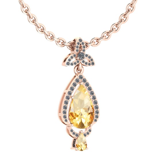 Certified 3.62 Ctw Citrine And Diamond VS/SI1 Necklace 14K Rose Gold Made In USA
