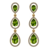 Certified 7.31 Ctw Peridot And Diamond VS/SI1 Dangling Earrings 14K Yellow Gold Made In USA