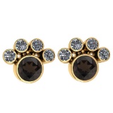 Certified 15.50 Ctw Smoky Quartz And Diamond SI2/I1 Earrings 14K Yellow Gold Made In USA