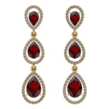 Certified 7.31 Ctw Garnet And Diamond VS/SI1 Dangling Earrings 14K Yellow Gold Made In USA