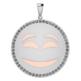 Certified 1.05 Ctw Diamond Smiley 18K White Gold Pendant