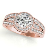 CERTIFIED 18K ROSE GOLD .92 CT G-H/VS-SI1 DIAMOND HALO ENGAGEMENT RING