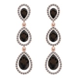 Certified 7.31 Ctw Smoky Quartz And Diamond VS/SI1 Dangling Earrings 14K Rose Gold Made In USA