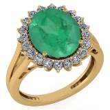 Certified 5.65 Ctw Emerald And Diamond VS/SI1 Halo Ring 14k Yellow Gold Made In USA