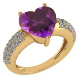 Certified 5.31 Ctw Amethyst And Diamond VS/SI1 Ring 14K Yellow Gold Made In USA